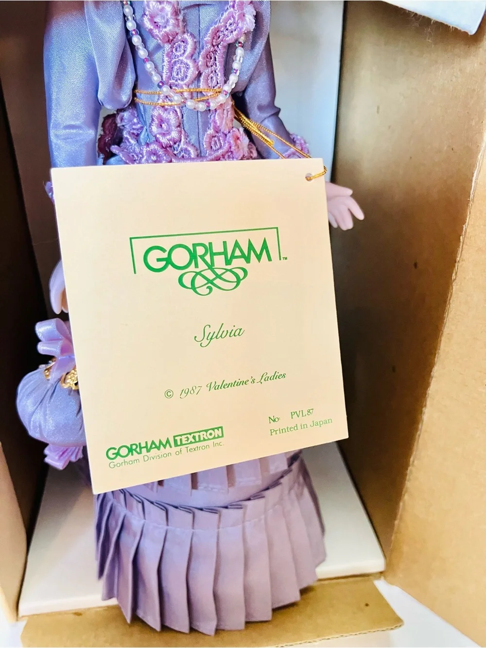 Gorham 1987 Valentine’s Ladies Sylvia Porcelain Doll 11in VL7 Has COA Read